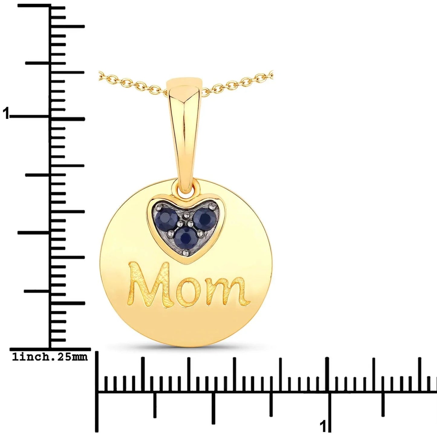 Round Blue Sapphire Prong Gold Plated Silver Mom Heart Pendant Necklace