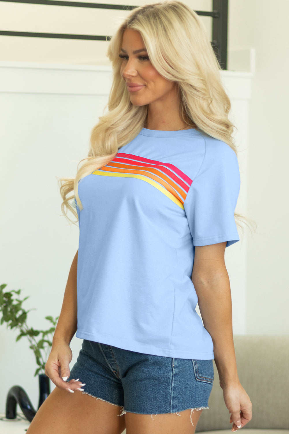 Threaded Pear Priscilla Striped Patch Front Casual Top