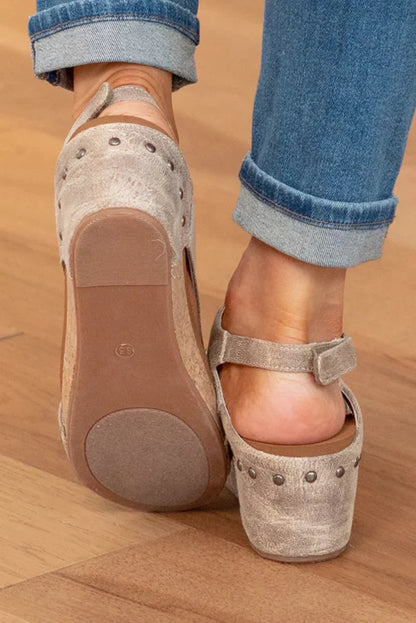 Threaded Pear Adhara Stitching Studded Wedge Sandals