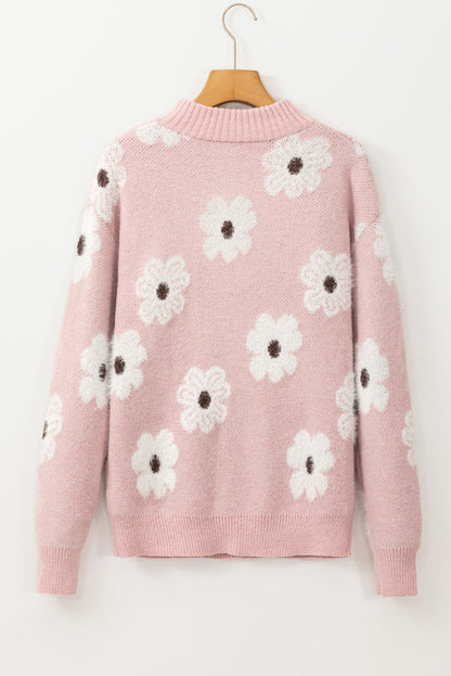Threaded Pear Maria Floral Half Zip Drop Shoulder Sweater