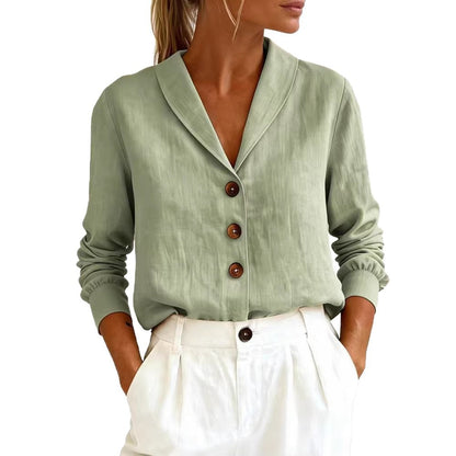 Women's Cotton-Linen Peter Pan Collar Button-Up Shirt – 6 Colors S–3XL