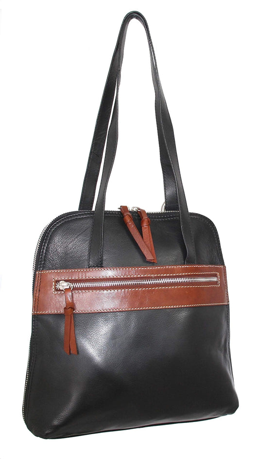 Carina Convertible Leather Tote/Backpack in Black
