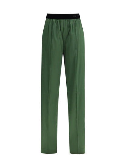 Trousers Stretch Silk Satin Moss Green