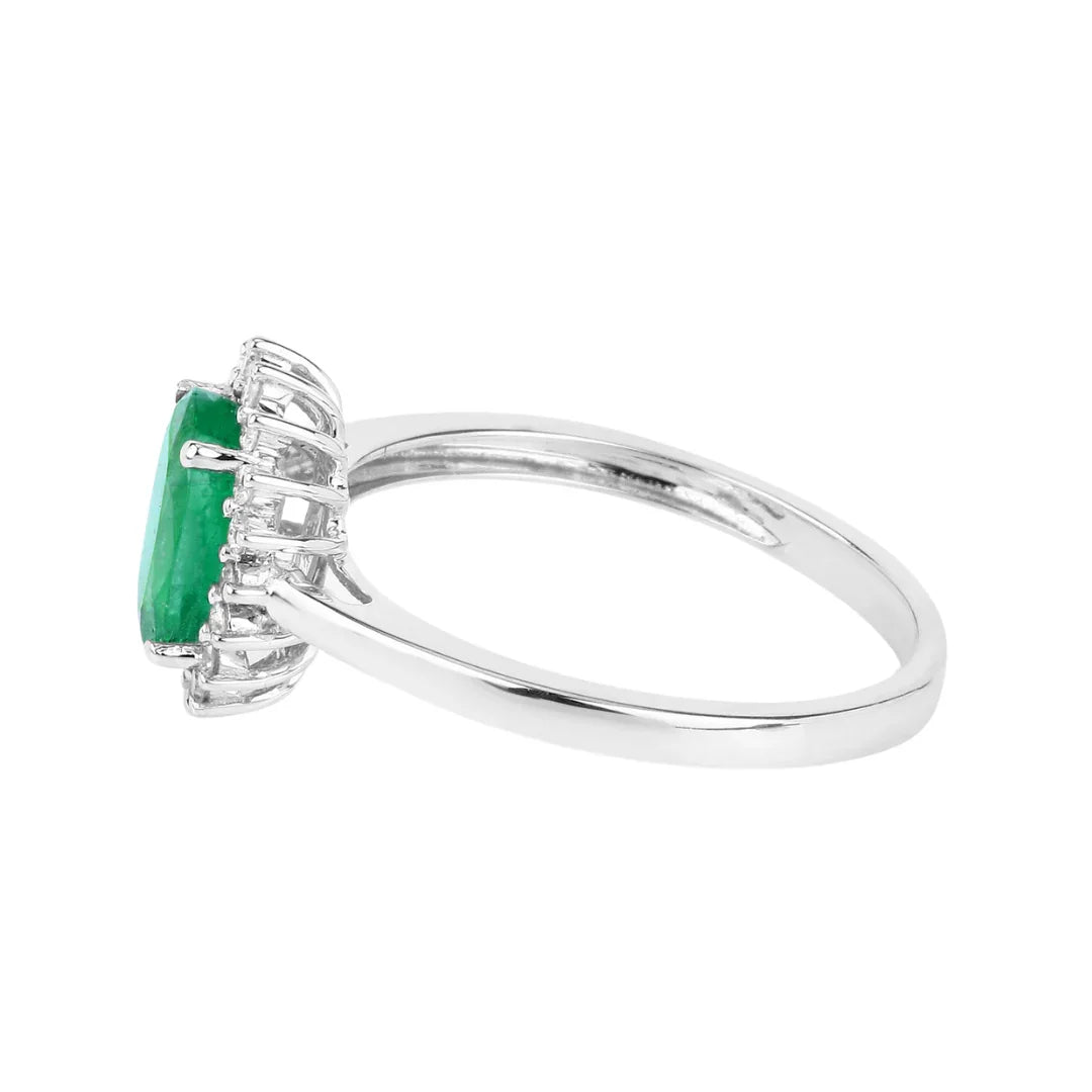 1.20 Ct Oval Green Zambian Emerald Diamond Prong 10k Gold Halo Ring