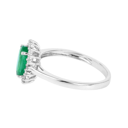 1.20 Ct Oval Green Zambian Emerald Diamond Prong 10k Gold Halo Ring