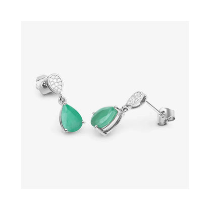 Pear Green Zambian Emerald Diamond Prong 10K Gold Teardrop Dangle Earrings
