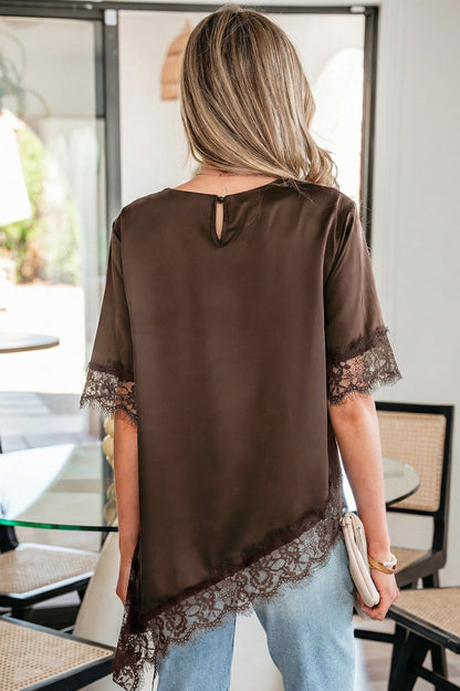 Threaded Pear Saige Short Sleeve Satin Top