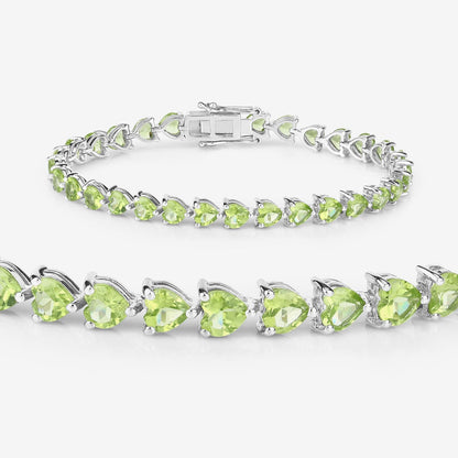 13.64 Ct Heart Green Peridot Prong Sterling Silver Box Clasp Tennis Bracelet