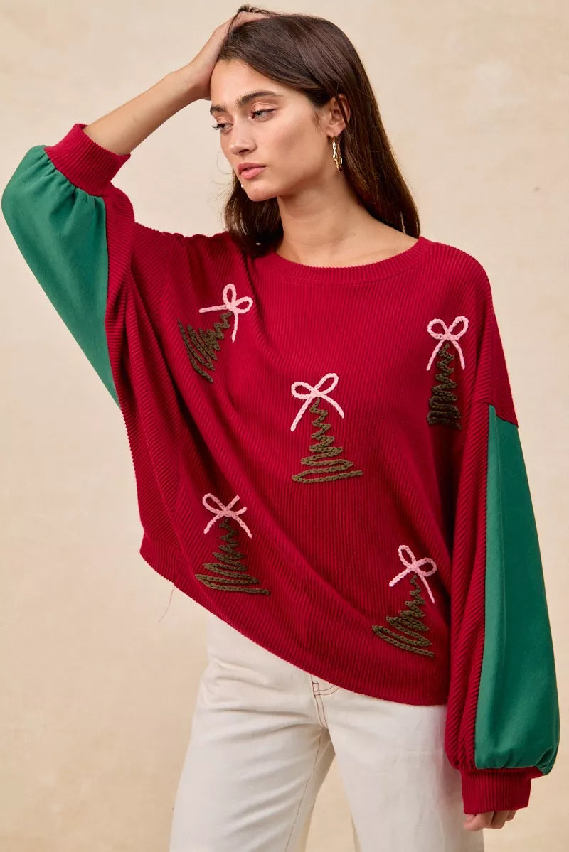 BiBi Christmas Theme Tree Embroidered Sweater