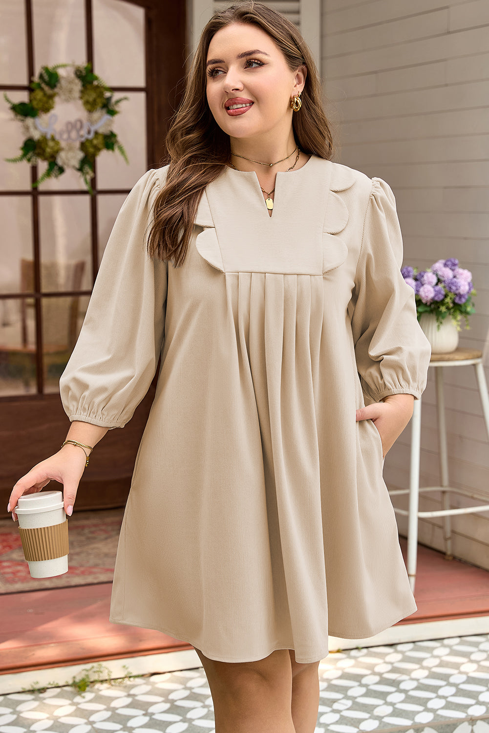 Threaded Pear Mila Scallop Detail Mini PLUS Dress
