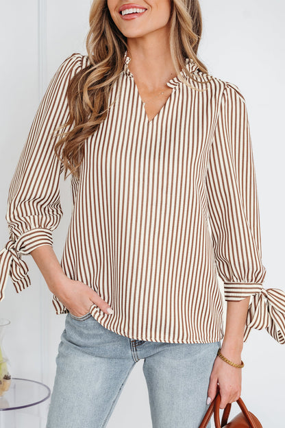 Threaded Pear Blair Tied Cuffs Seersucker Blouse