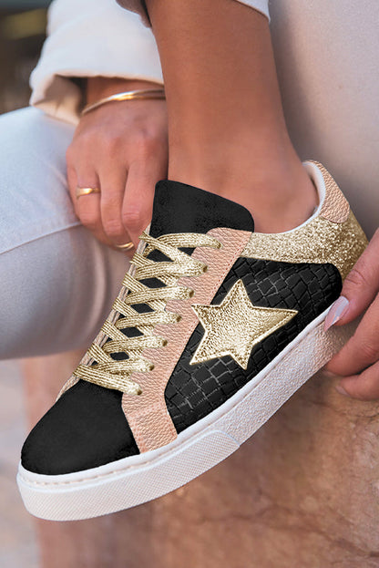 Threaded Pear Clare Gold Glitter Star Lace-up Sneakers