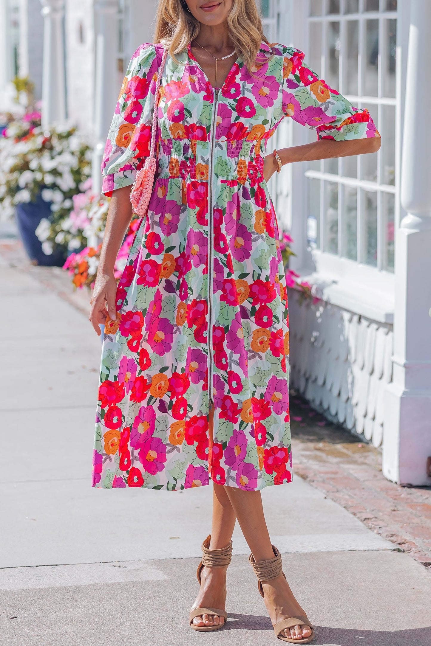 Threaded Pear Lisa Puffy Half Sleeve Dress