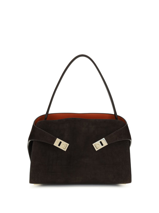 Shoulder Bag Hug Soft Dark Brown Suede