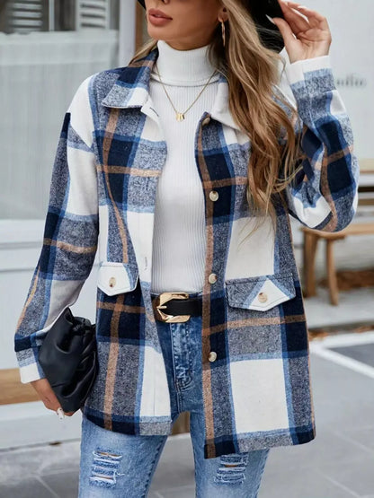 Plaid Button-Up Long Sleeve Shacket
