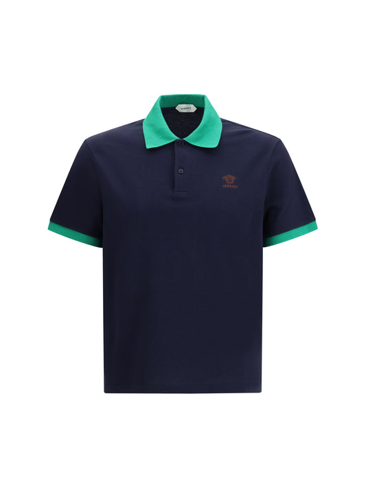 Polo Shirt Cotton Dark Navy/Bright Emerald