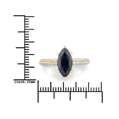 2.10 Ct Marquise Blue Sapphire & Lab Grown Diamond Prong 10K Gold Pave Bridge Ring