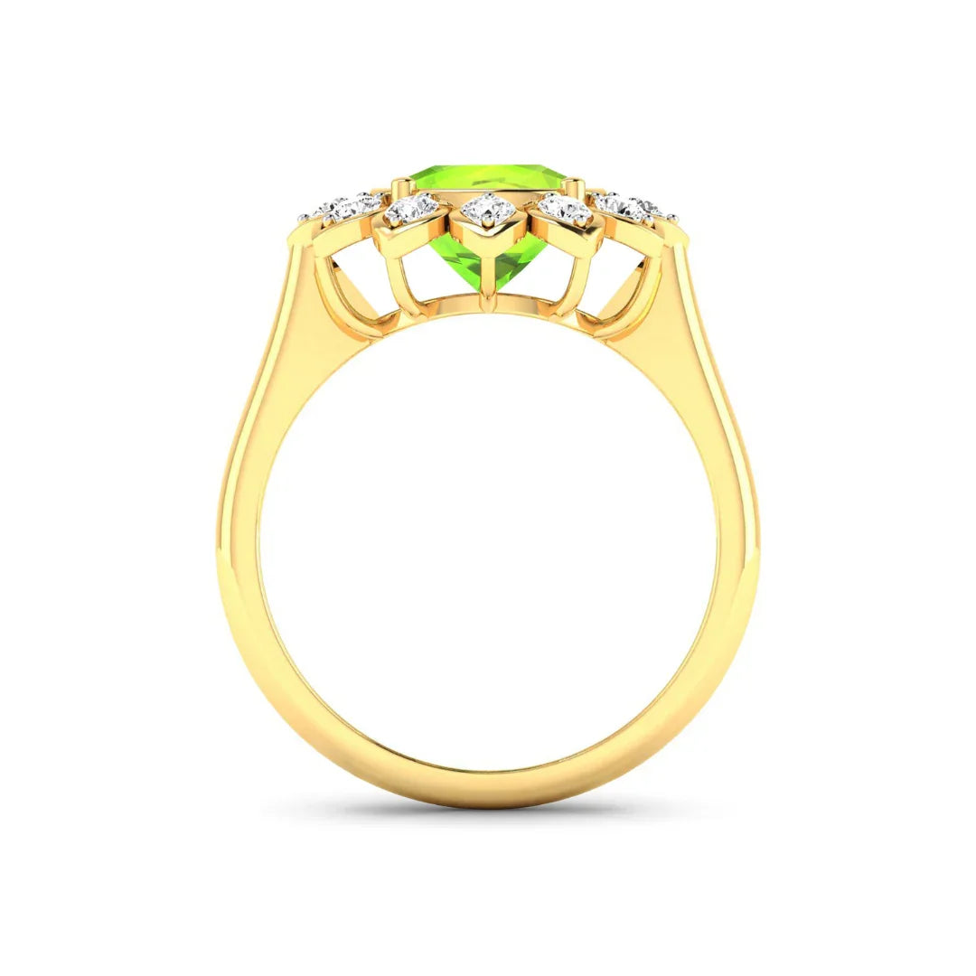 2.21 Ct Round Green Peridot and White Diamond Prong Silver Halo Floral Ring
