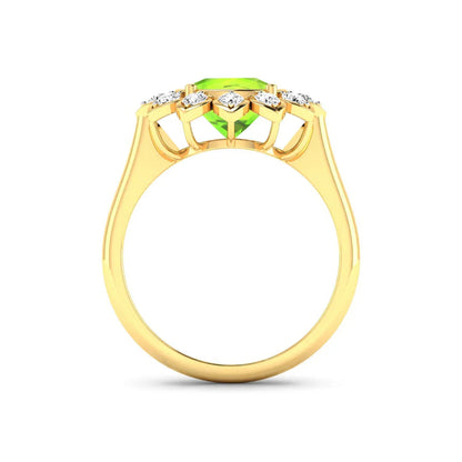 2.21 Ct Round Green Peridot and White Diamond Prong Silver Halo Floral Ring