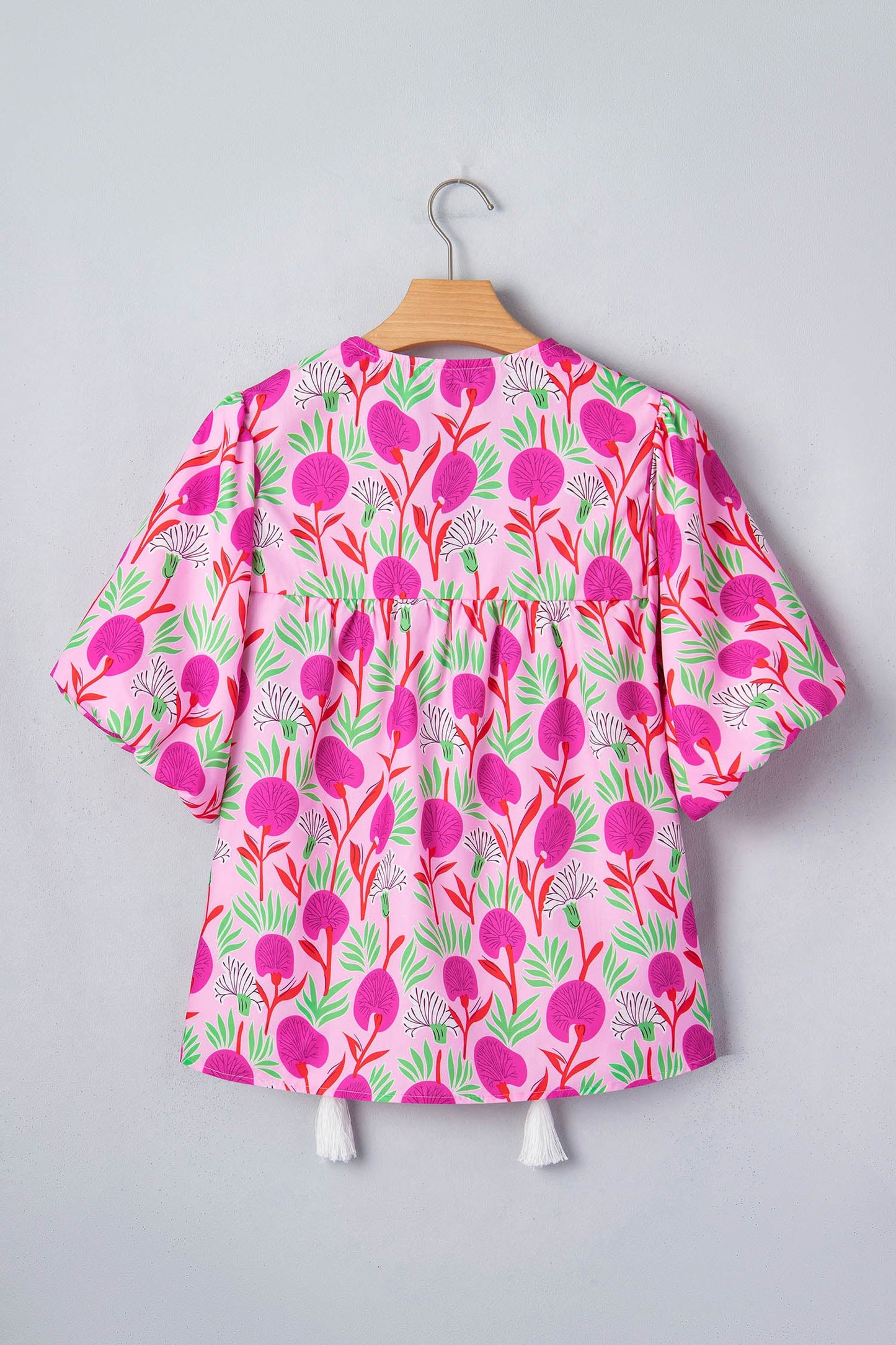 Threaded Pear Jade Patchwork Tassel Tie Blouse