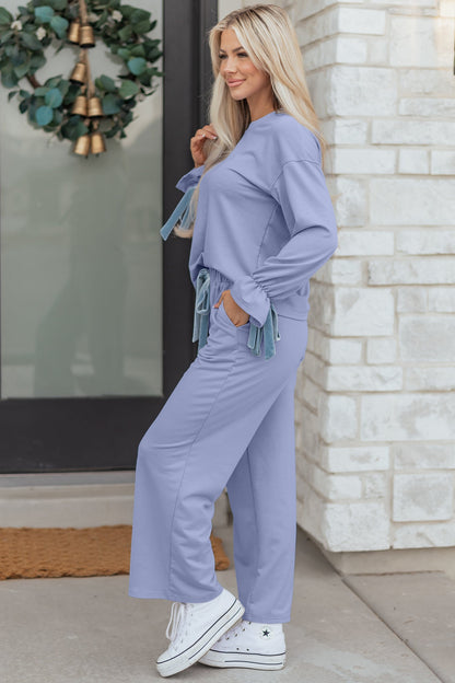 Threaded Pear Rory Beau Flounce Long Sleeve Lounge Set