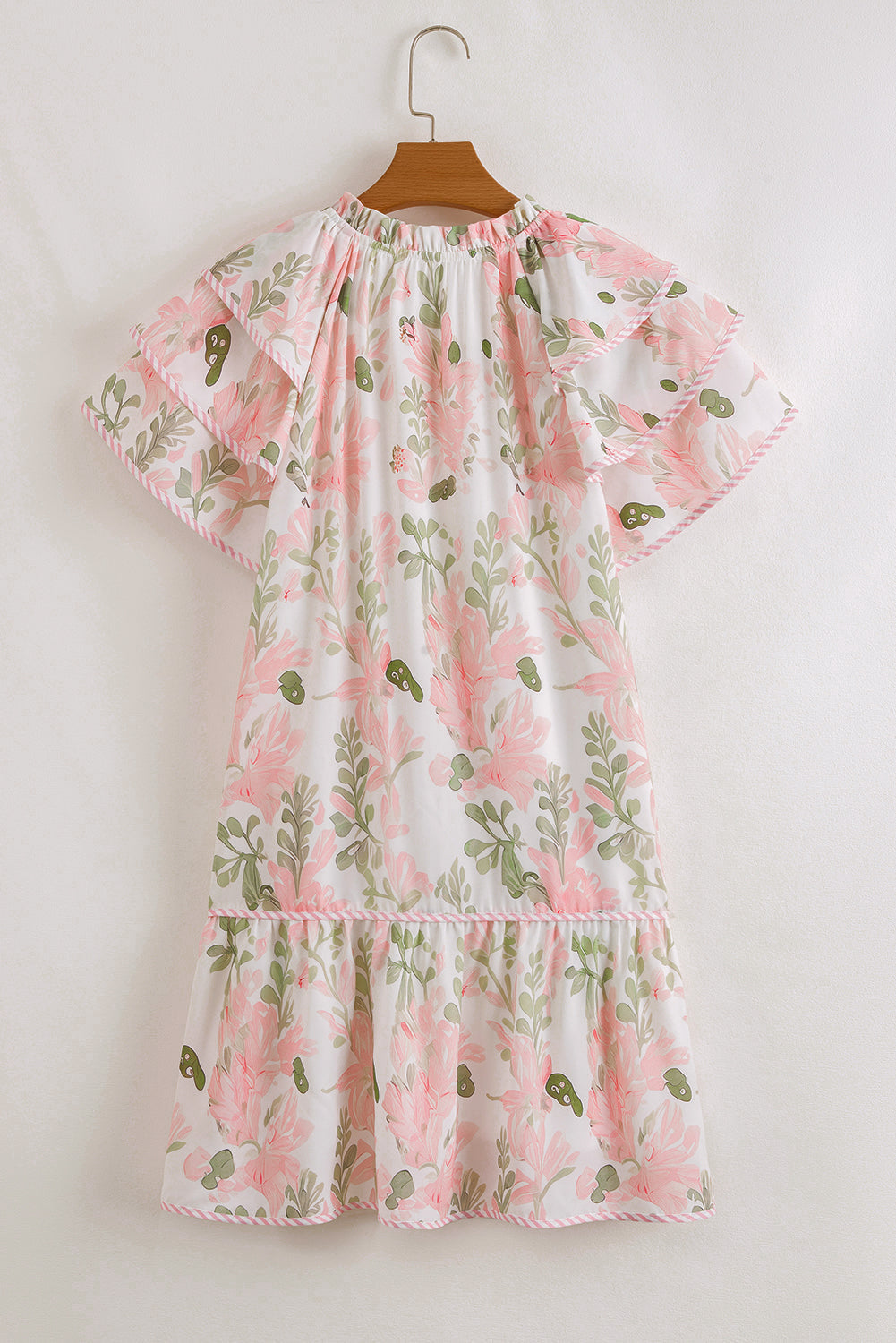 Threaded Pear Madalyn Floral Contrast Edge Layered Short Sleeve Mini Dress