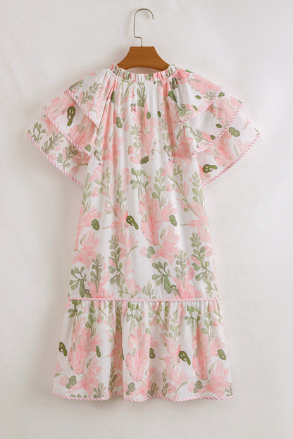 Threaded Pear Madalyn Floral Contrast Edge Layered Short Sleeve Mini Dress