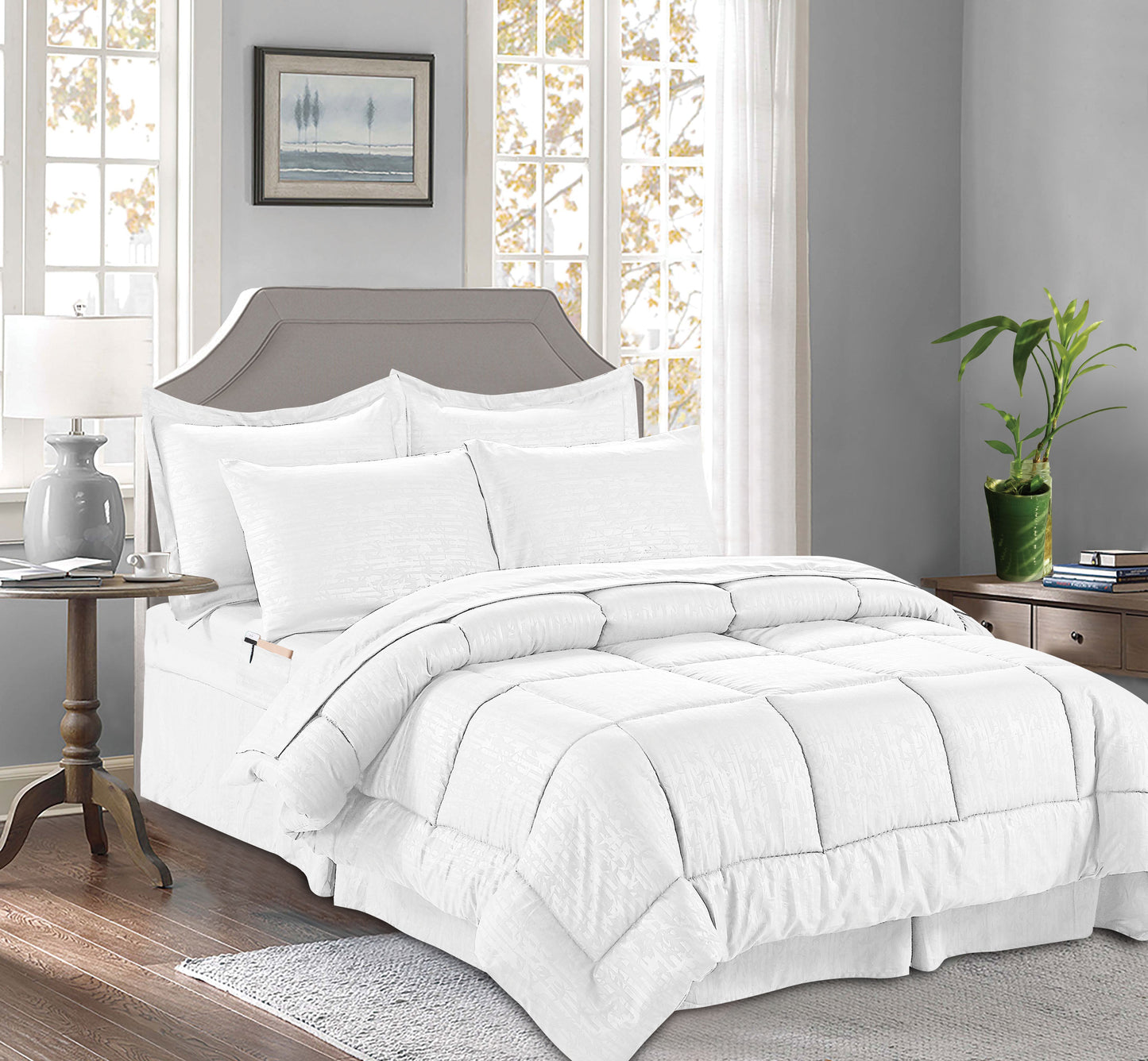 Mocassi 8 Piece Bamboo Pattern Comforter - Bed-in-a-Bag Includes Bed Sheet Set with Double Sided Storage Pockets.
