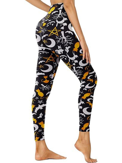 Cropped High-Rise Leggings – Moon Cat Print Workout Pants