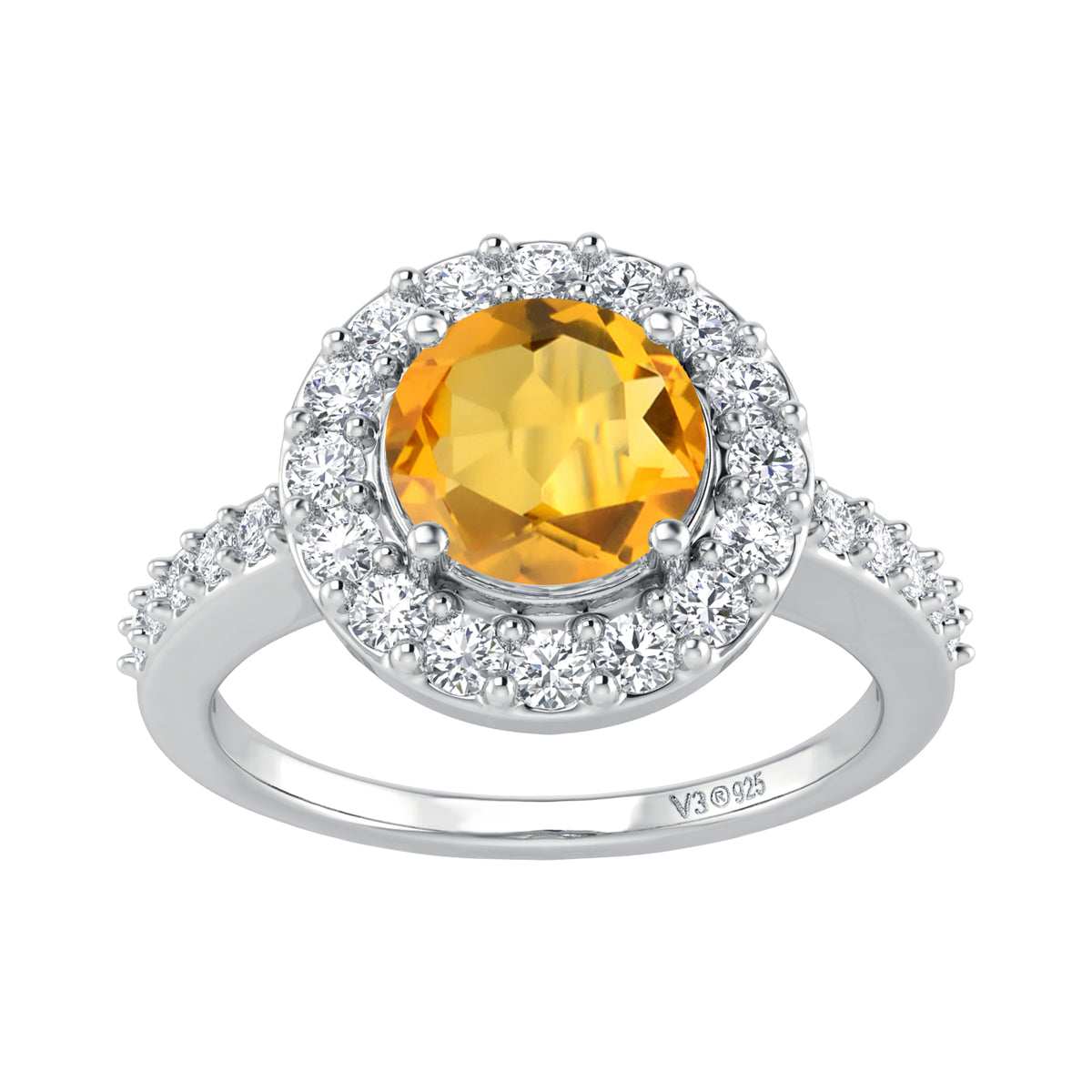 Sterling Silver 2.00 CTTW Natural Citrine and White Topaz Halo Ring for Women