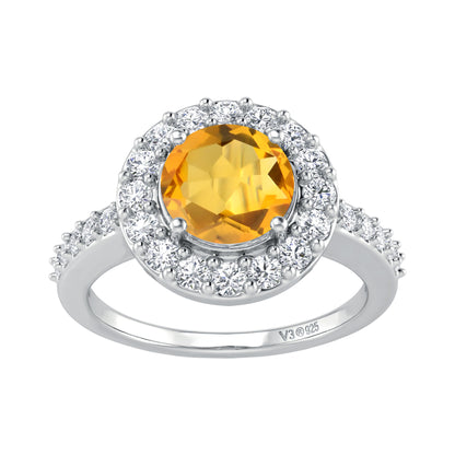 Sterling Silver 2.00 CTTW Natural Citrine and White Topaz Halo Ring for Women