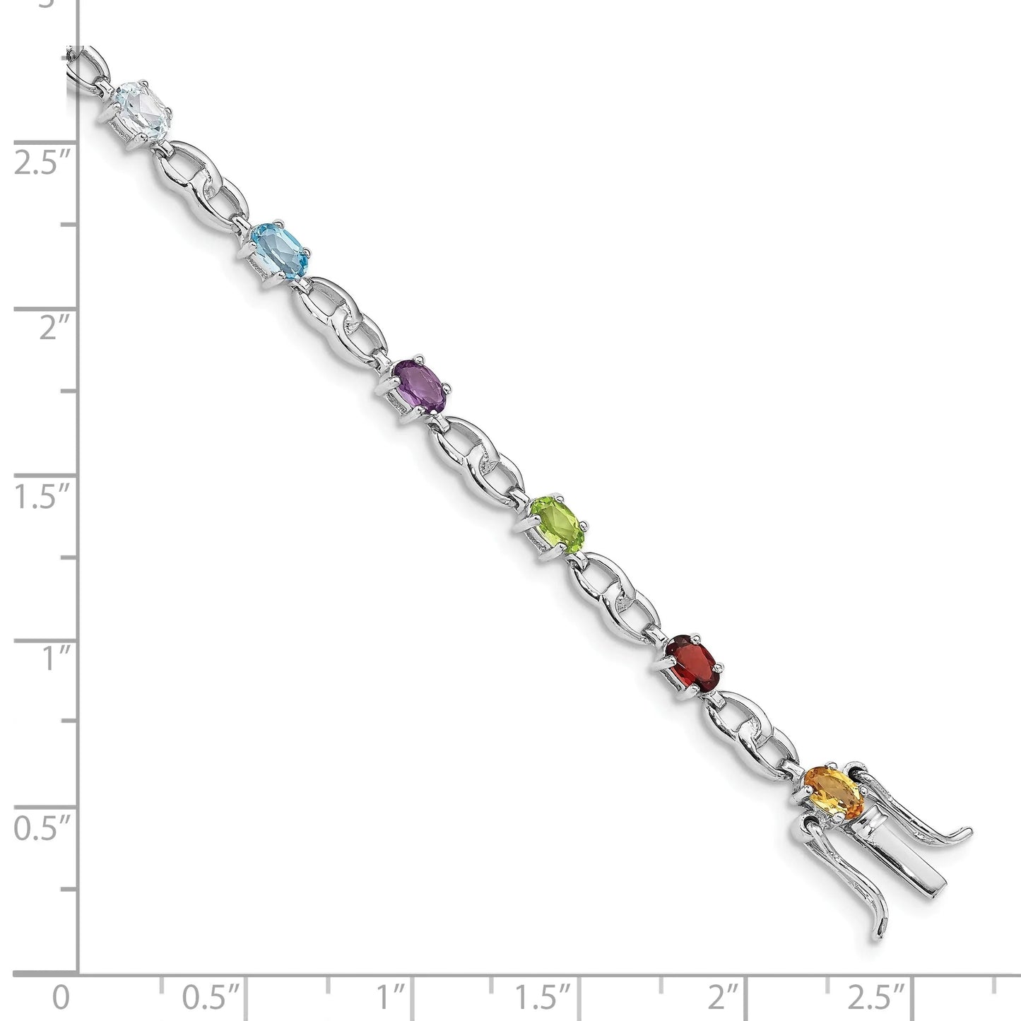 Genuine Multiple Gemstone Silver Link Bracelet