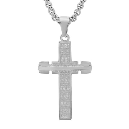 Stainless Steel Padre Nuestro Cross Pendant With Bar