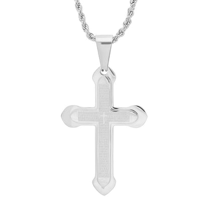 Stainless Steel Padre Nuestro Spanish Prayer Cross Pendant