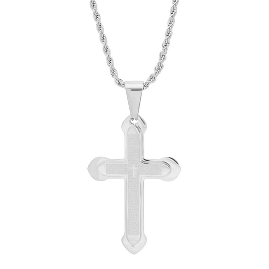 Stainless Steel Padre Nuestro Spanish Prayer Cross Pendant