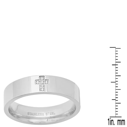 18K Gold Plated Stainless Steel And Simulated Diamonds Cross Band Ring