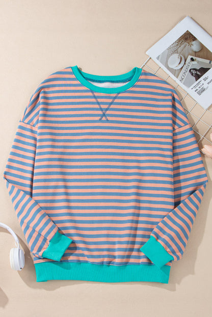 Threaded Pear Elliana Stripe Crossed Stitch Drop Shoulder Sweatshirt