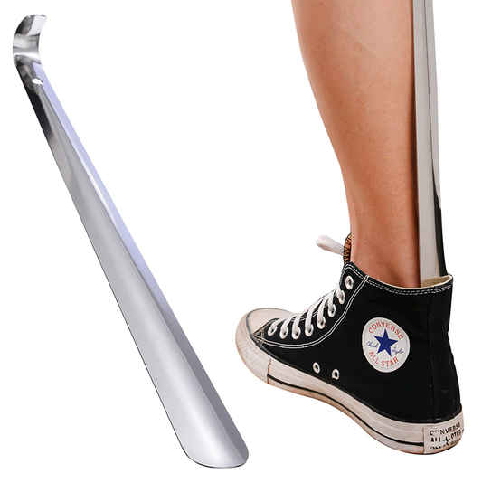 Prime Goods 22in Extra Long Handle Shoe Horn Stainless Steel Metal Shoes Remover Shoehorn US - SIlver