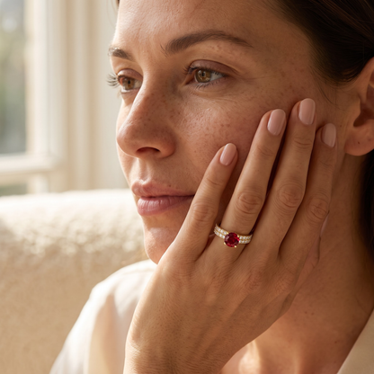 1.36 Cttw Round Gemstone Pave Diamond Double Row Band 14k Yellow Gold Engagement Ring