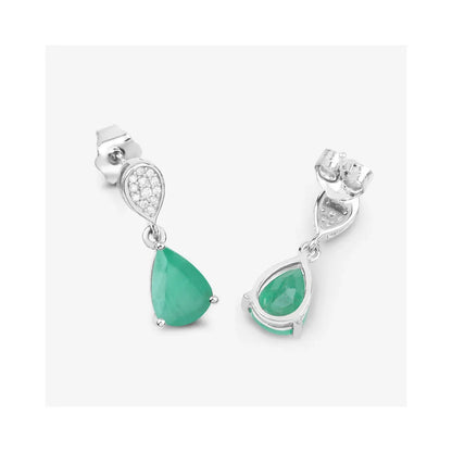 Pear Green Zambian Emerald Diamond Prong 10K Gold Teardrop Dangle Earrings