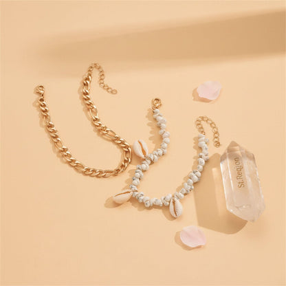 Genuine Shell & Goldtone Irregular Beads Anklet Set