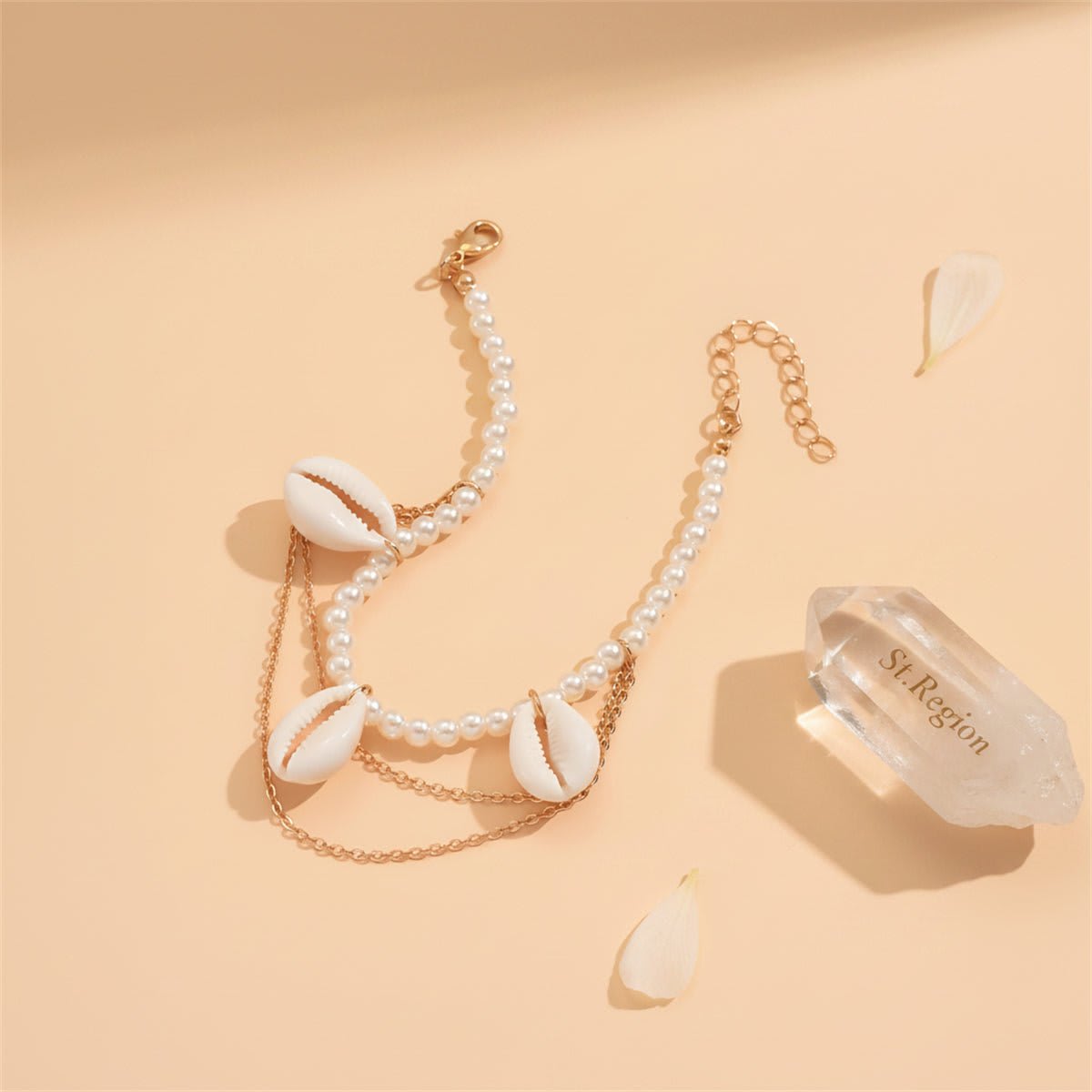 Pearl & Shell Goldtone Layered Anklet