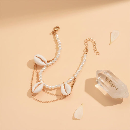 Pearl & Shell Goldtone Layered Anklet