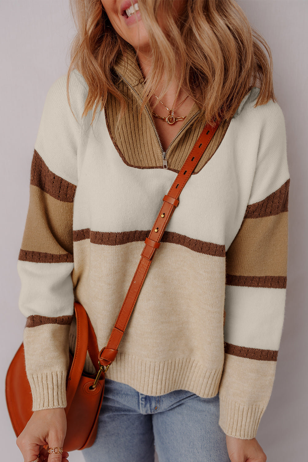 Threaded Pear Guinevere Zipped Collared Pullover Sweater