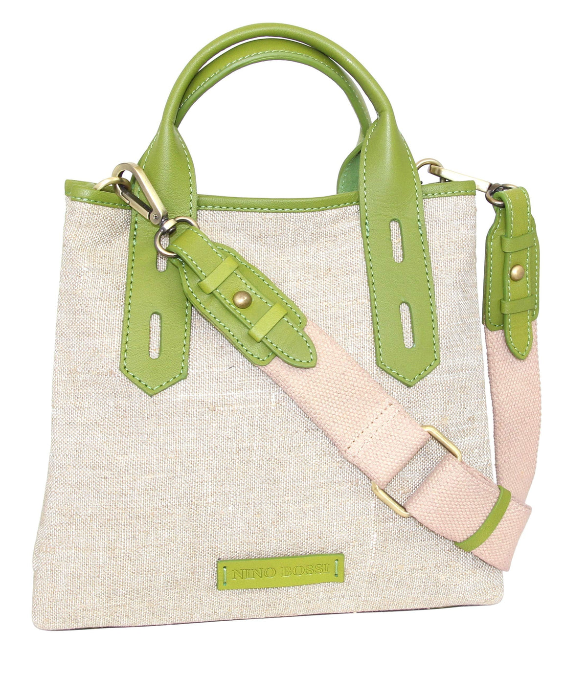 Nino Bossi Alisha Linen/Leather Crossbody Bag - Green