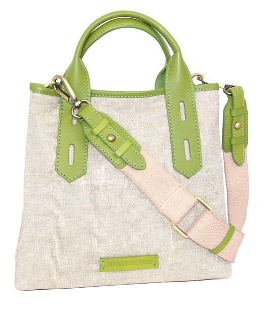 Alisha Linen/Leather Crossbody Bag in Green