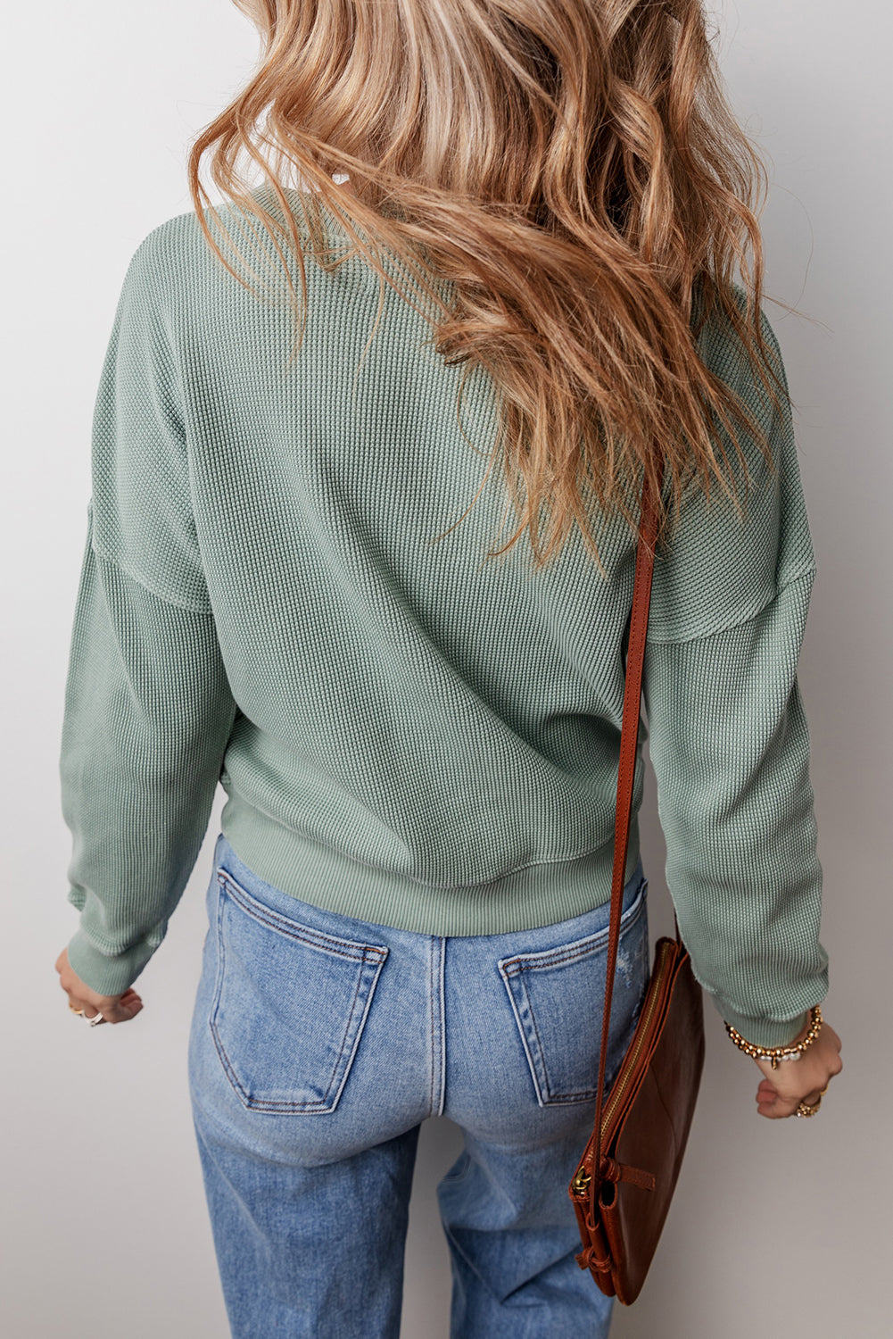 Threaded Pear Halo Knit Drop Shoulder Top