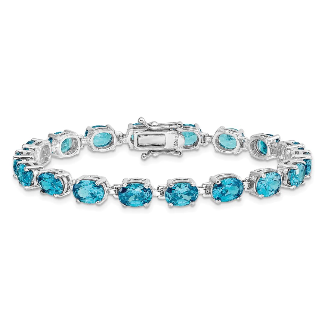 4.75 Ct Oval Swiss Blue Topaz Prong Sterling Silver Tennis Bracelet
