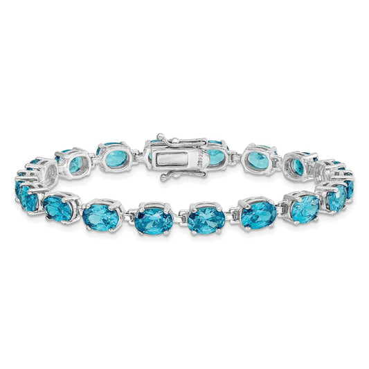 4.75 Ct Oval Swiss Blue Topaz Prong Sterling Silver Tennis Bracelet