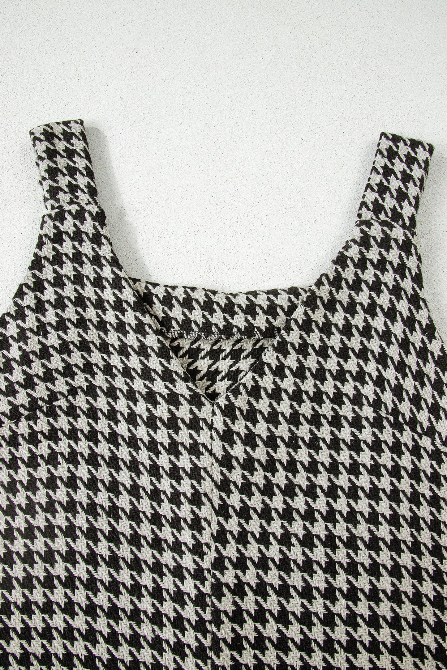 Khaki Houndstooth Print V Neck Sleeveless Mini Dress